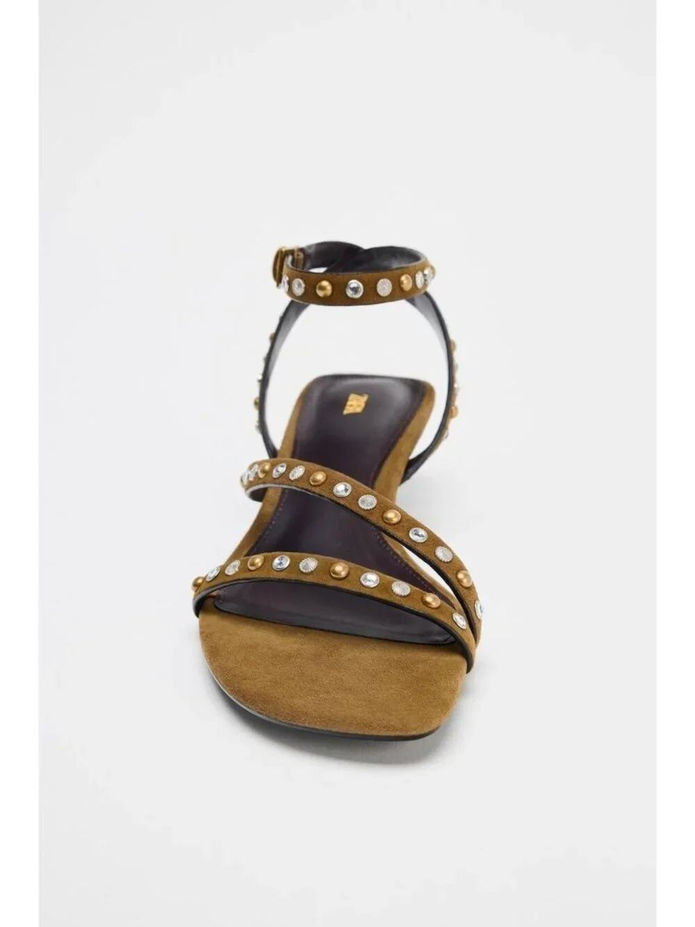 Zara Womens Suede Sandals EU 38 US 7.5 Olive Green Studded Heels 1346/610 NWOB - Picture 3 of 12